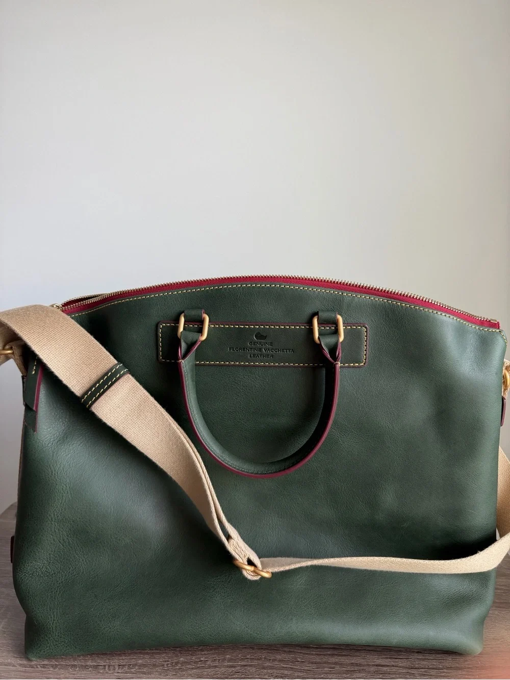 Dooney & Bourke Green Leather Satchel with Red Trim archives 2009 Juliet Bag